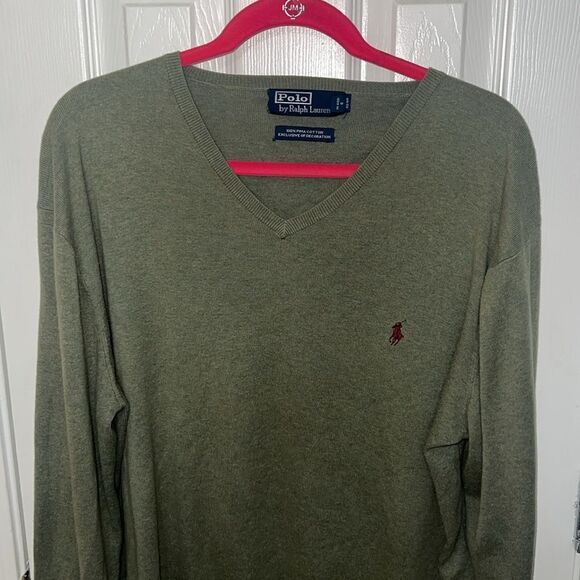 Polo by Ralph Lauren Men's Green V-Neck Sweater - Picture 2 of 6
